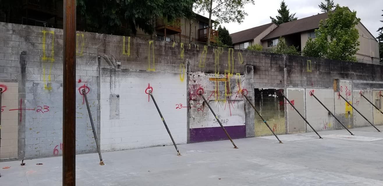 the inside of a burned building before it was restored.